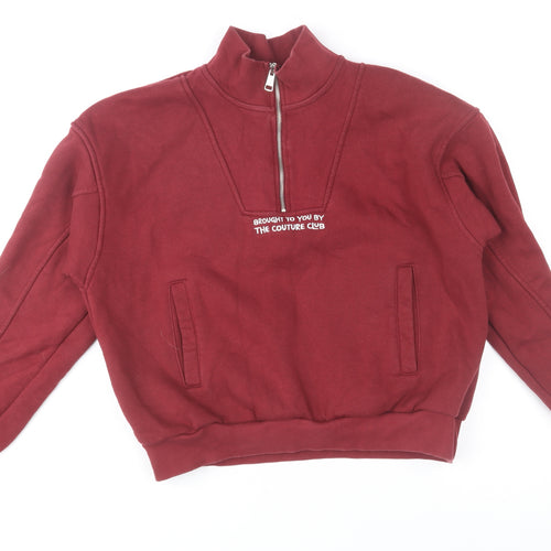 The Couture Club Women's Burgundy 1/2 Zip Sweatshirt UK 4 Cotton Blend