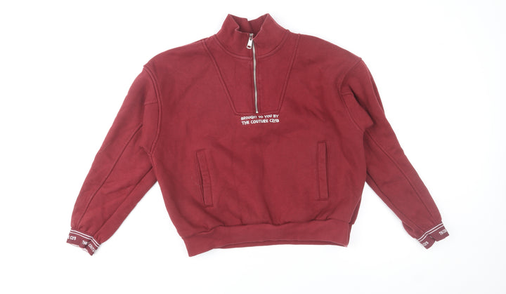 The Couture Club Women's Burgundy 1/2 Zip Sweatshirt UK 4 Cotton Blend