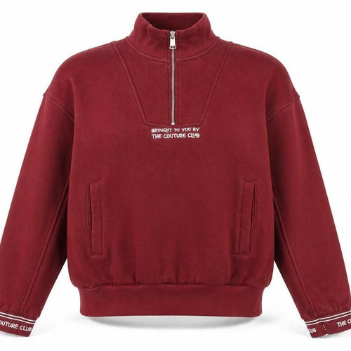 The Couture Club Women's Burgundy 1/2 Zip Sweatshirt UK 4 Cotton Blend