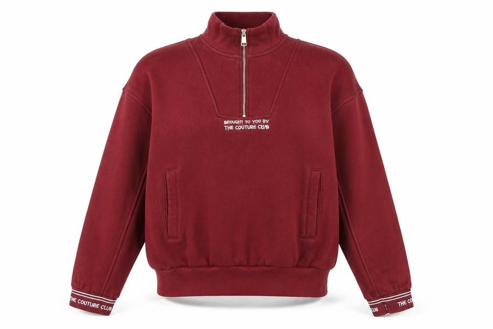 The Couture Club Women's Burgundy 1/2 Zip Sweatshirt UK 4 Cotton Blend
