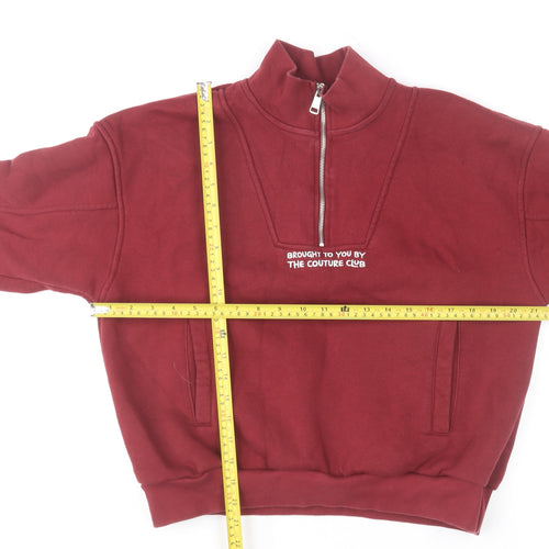 The Couture Club Women's Burgundy 1/2 Zip Sweatshirt UK 4 Cotton Blend
