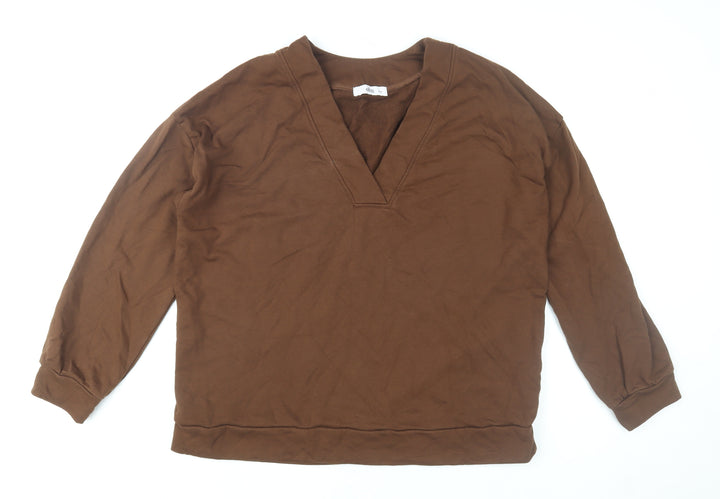 Ellos Women Brown V-Neck Pullover Sweatshirt Size 16/18 Cotton Blend