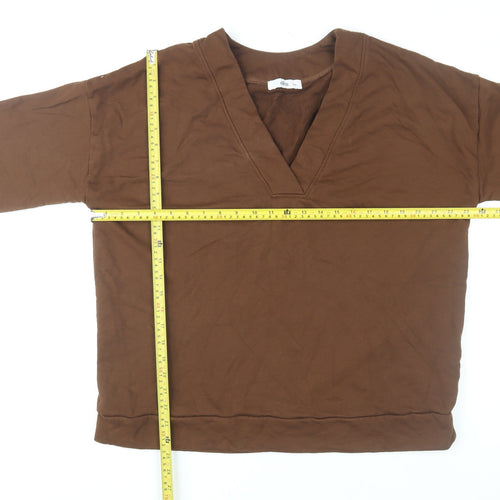 Ellos Women Brown V-Neck Pullover Sweatshirt Size 16/18 Cotton Blend