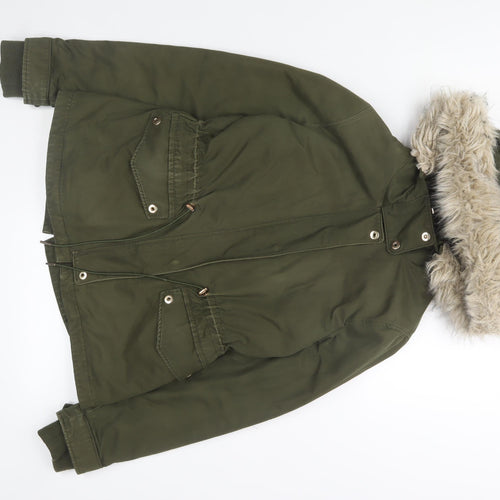 ZARA Women Green Fur Hood Parka Jacket Size S