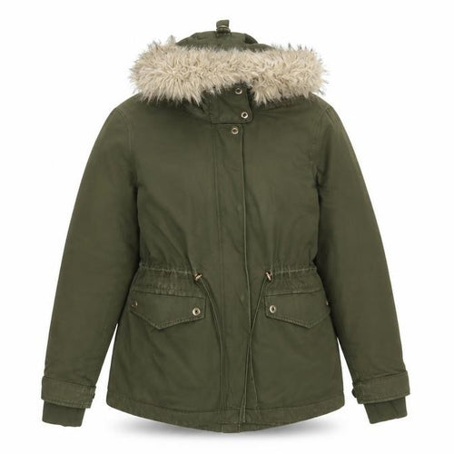 ZARA Women Green Fur Hood Parka Jacket Size S