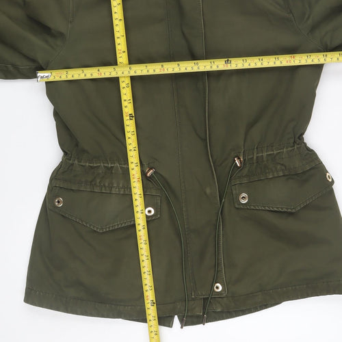 ZARA Women Green Fur Hood Parka Jacket Size S