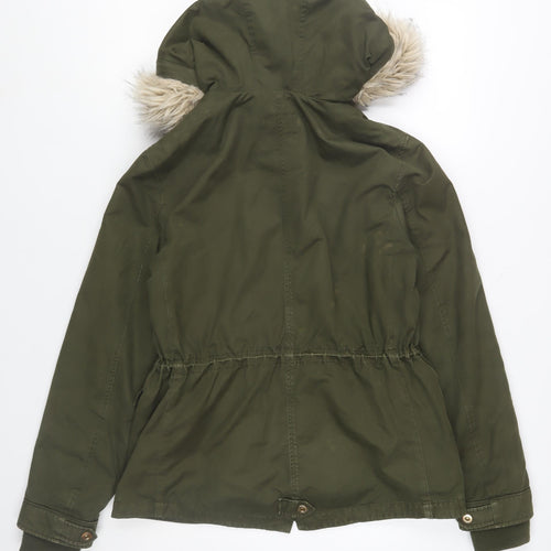 ZARA Women Green Fur Hood Parka Jacket Size S