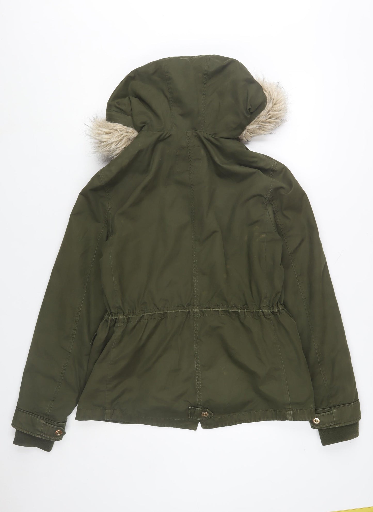 ZARA Women Green Fur Hood Parka Jacket Size S