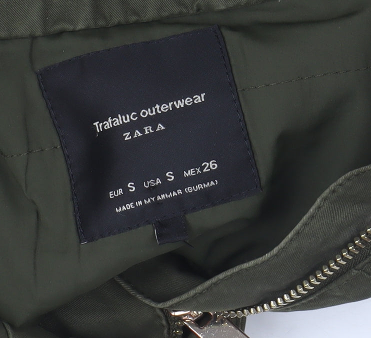 ZARA Women Green Fur Hood Parka Jacket Size S