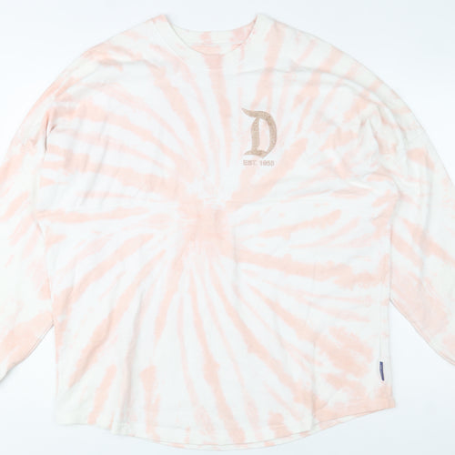 Disney Parks Unisex Pink Tie-Dye Glitter Logo Pullover Sweatshirt M