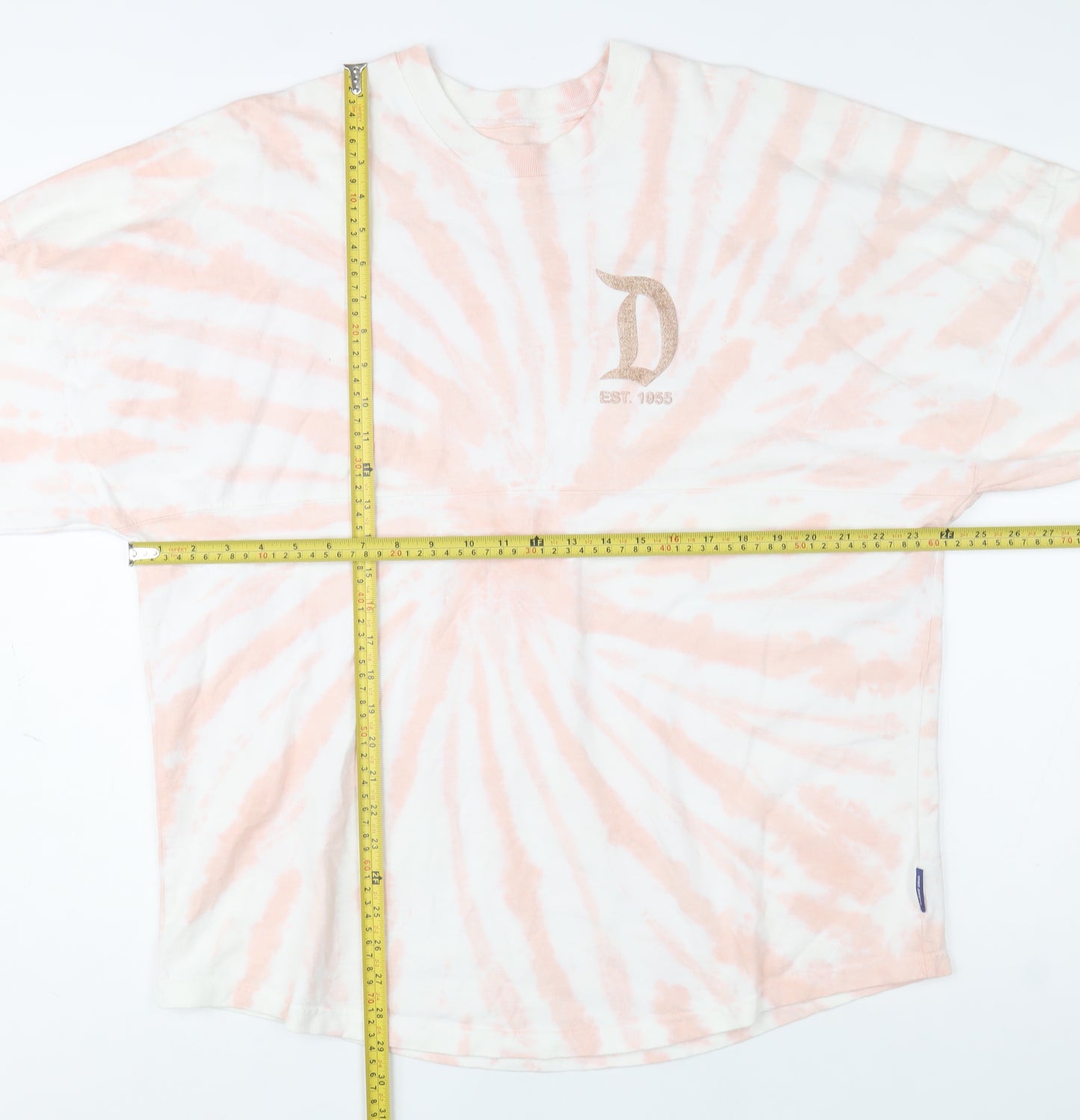 Disney Parks Unisex Pink Tie-Dye Glitter Logo Pullover Sweatshirt M
