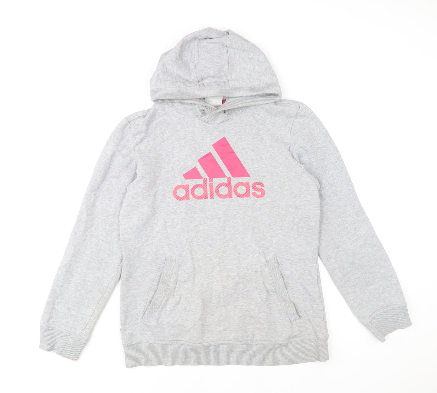 Adidas Women Grey Pink Logo Pullover Hoodie Size 12