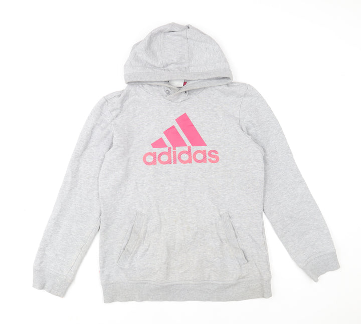 Adidas Women Grey Pink Logo Pullover Hoodie Size 12
