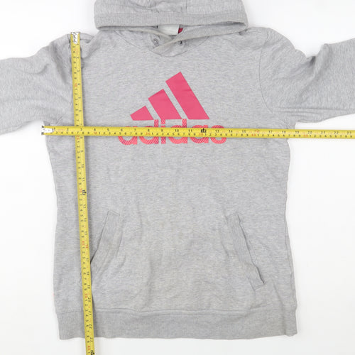 Adidas Women Grey Pink Logo Pullover Hoodie Size 12