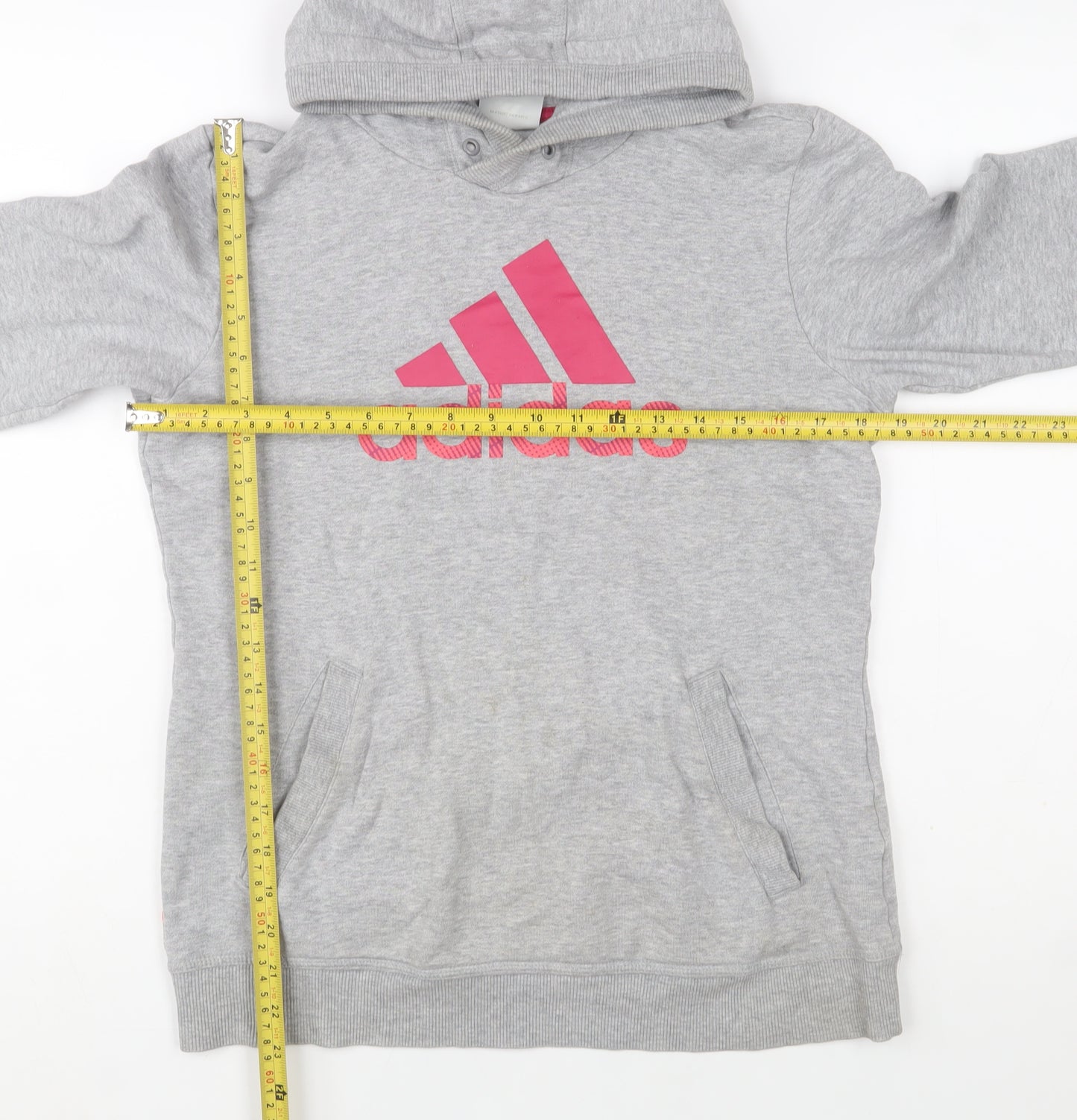Adidas Women Grey Pink Logo Pullover Hoodie Size 12
