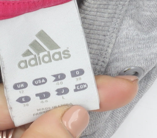 Adidas Women Grey Pink Logo Pullover Hoodie Size 12