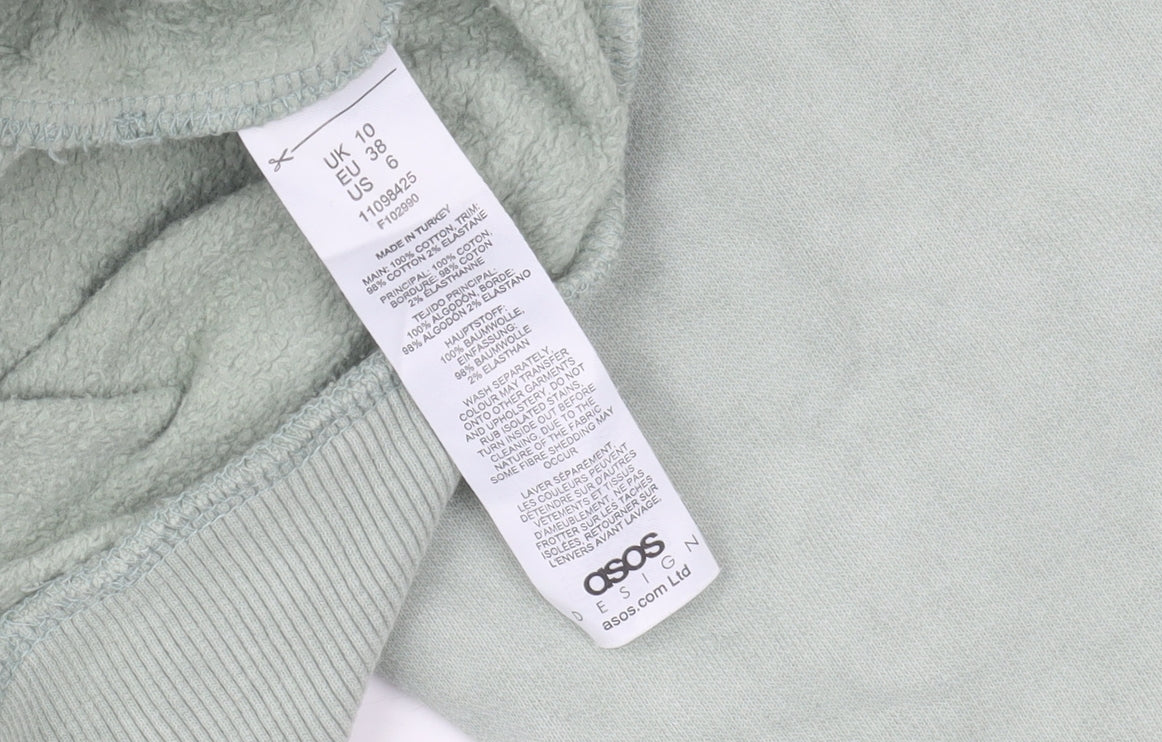 ASOS Design Women’s Green Hoodie UK 10 Cotton Pullover