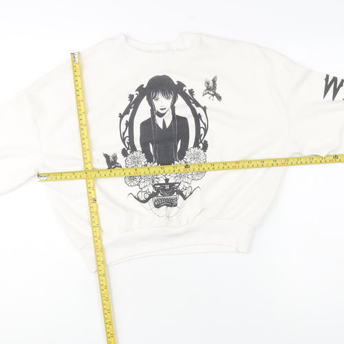 H&M Girls White Wednesday Addams Graphic Pullover Sweatshirt 14 Years