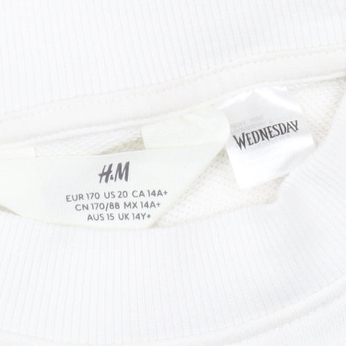 H&M Girls White Wednesday Addams Graphic Pullover Sweatshirt 14 Years