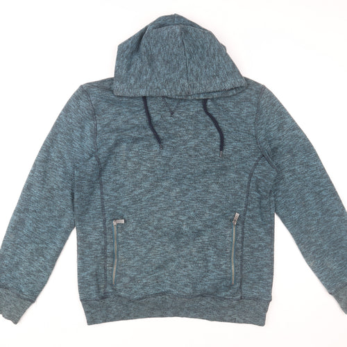 Easy Men's Blue Pullover Hoodie Medium Zip Pocket Knit Sweatshirt