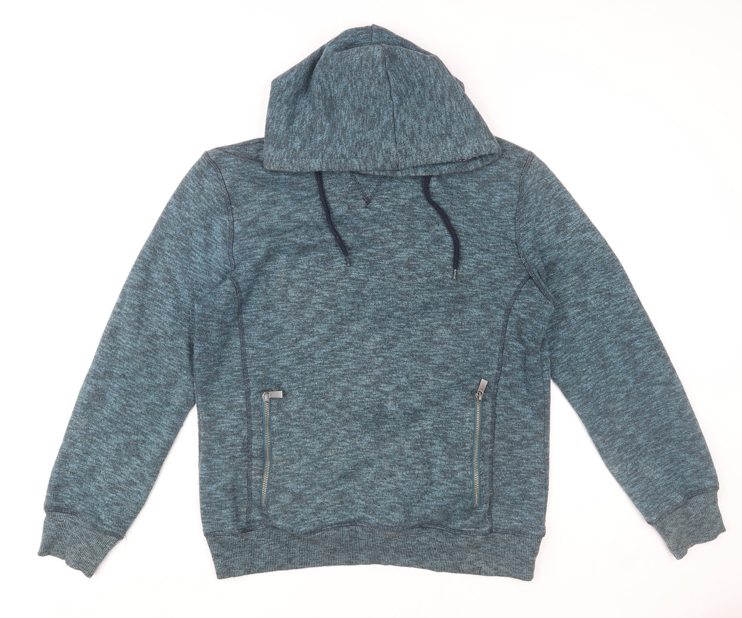 Easy Men's Blue Pullover Hoodie Medium Zip Pocket Knit Sweatshirt