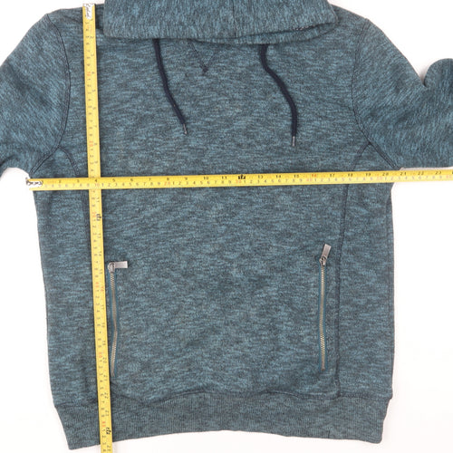 Easy Men's Blue Pullover Hoodie Medium Zip Pocket Knit Sweatshirt
