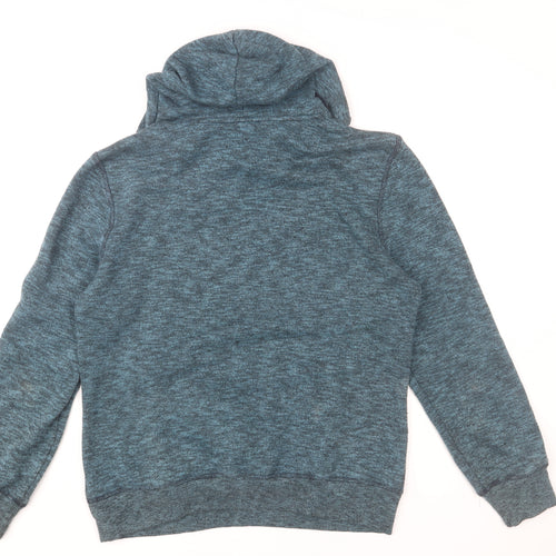 Easy Men's Blue Pullover Hoodie Medium Zip Pocket Knit Sweatshirt