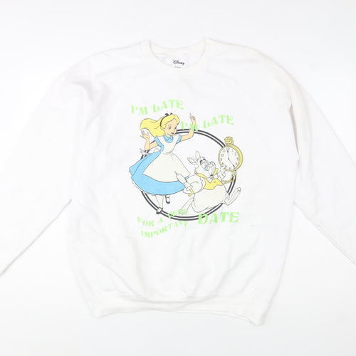Disney Women's White Alice in Wonderland Sweatshirt L Graphic Print Pullover