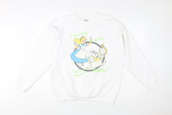 Disney Women's White Alice in Wonderland Sweatshirt L Graphic Print Pullover