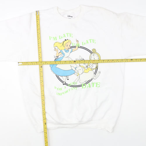 Disney Women's White Alice in Wonderland Sweatshirt L Graphic Print Pullover