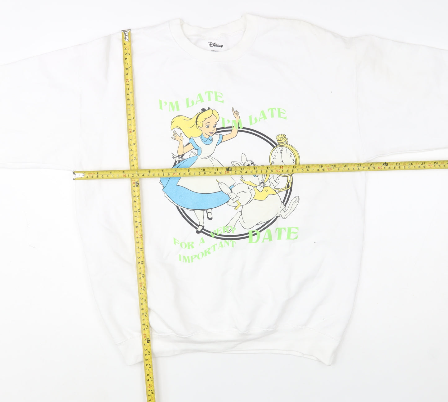 Disney Women's White Alice in Wonderland Sweatshirt L Graphic Print Pullover