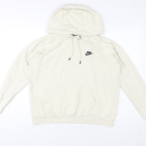 Nike Women Beige Pullover Hoodie Medium Logo Print Casual