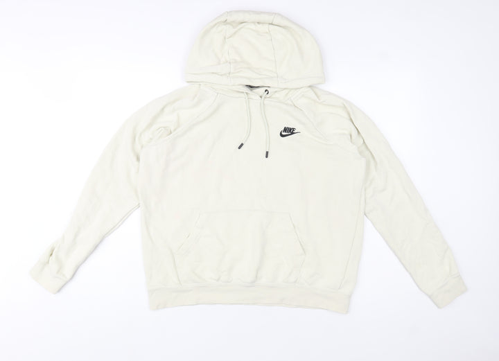 Nike Women Beige Pullover Hoodie Medium Logo Print Casual