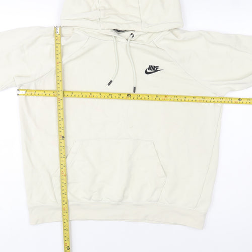 Nike Women Beige Pullover Hoodie Medium Logo Print Casual