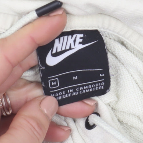 Nike Women Beige Pullover Hoodie Medium Logo Print Casual