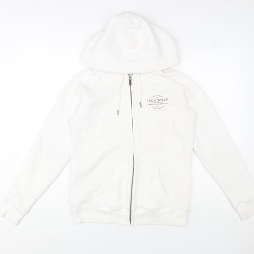 Jack Wills Womens White Size 12 Hooded Full Zip Fleece Jacket
