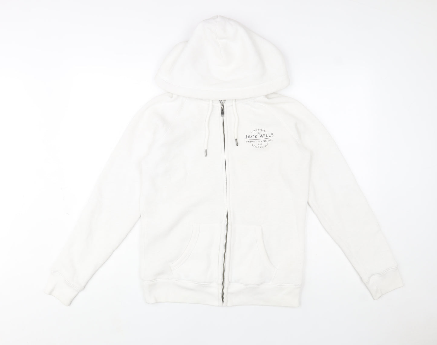 Jack Wills Womens White Size 12 Hooded Full Zip Fleece Jacket