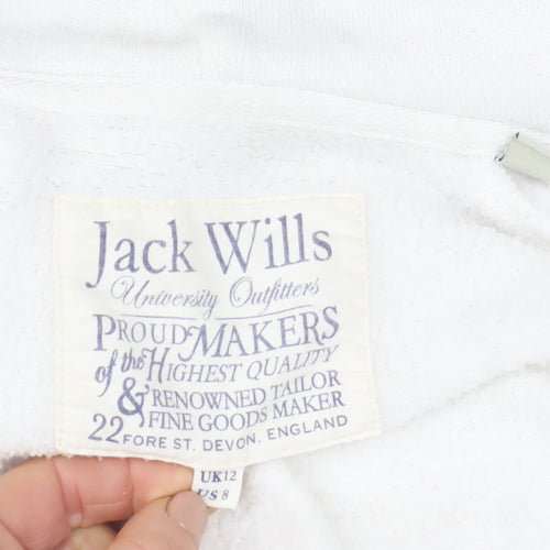 Jack Wills Womens White Size 12 Hooded Full Zip Fleece Jacket