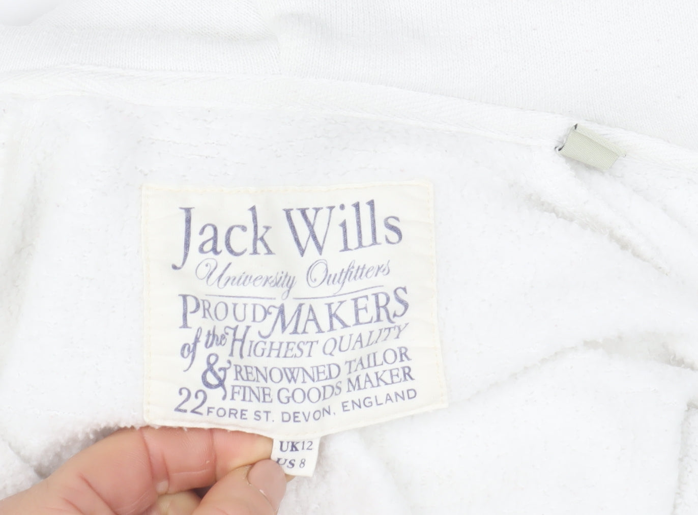 Jack Wills Womens White Size 12 Hooded Full Zip Fleece Jacket
