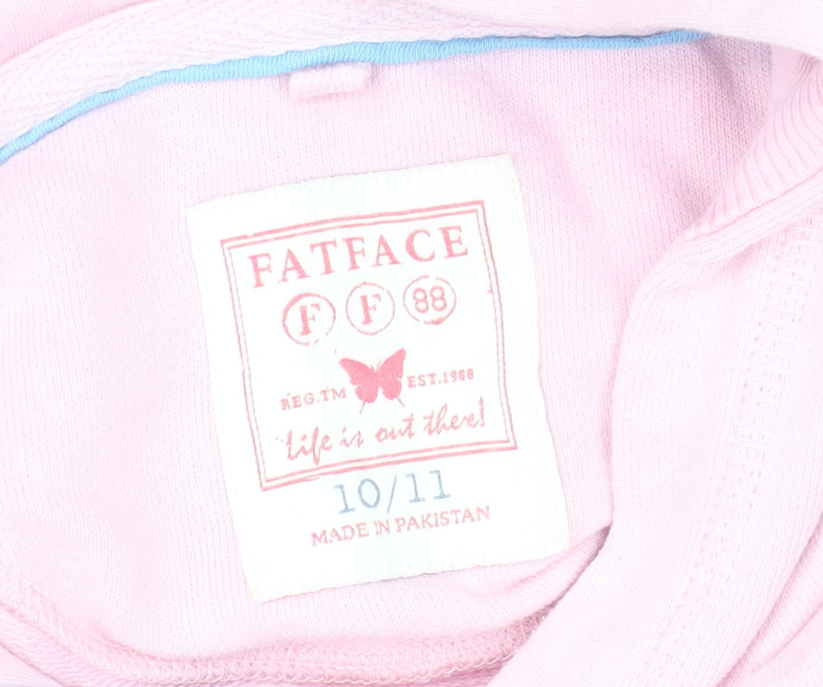 FatFace Girls Pink Pullover Hoodie 10-11 Years Graphic Print Cotton Blend