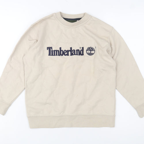 Timberland Women Beige Crew Neck Logo Pullover Sweatshirt Size 10