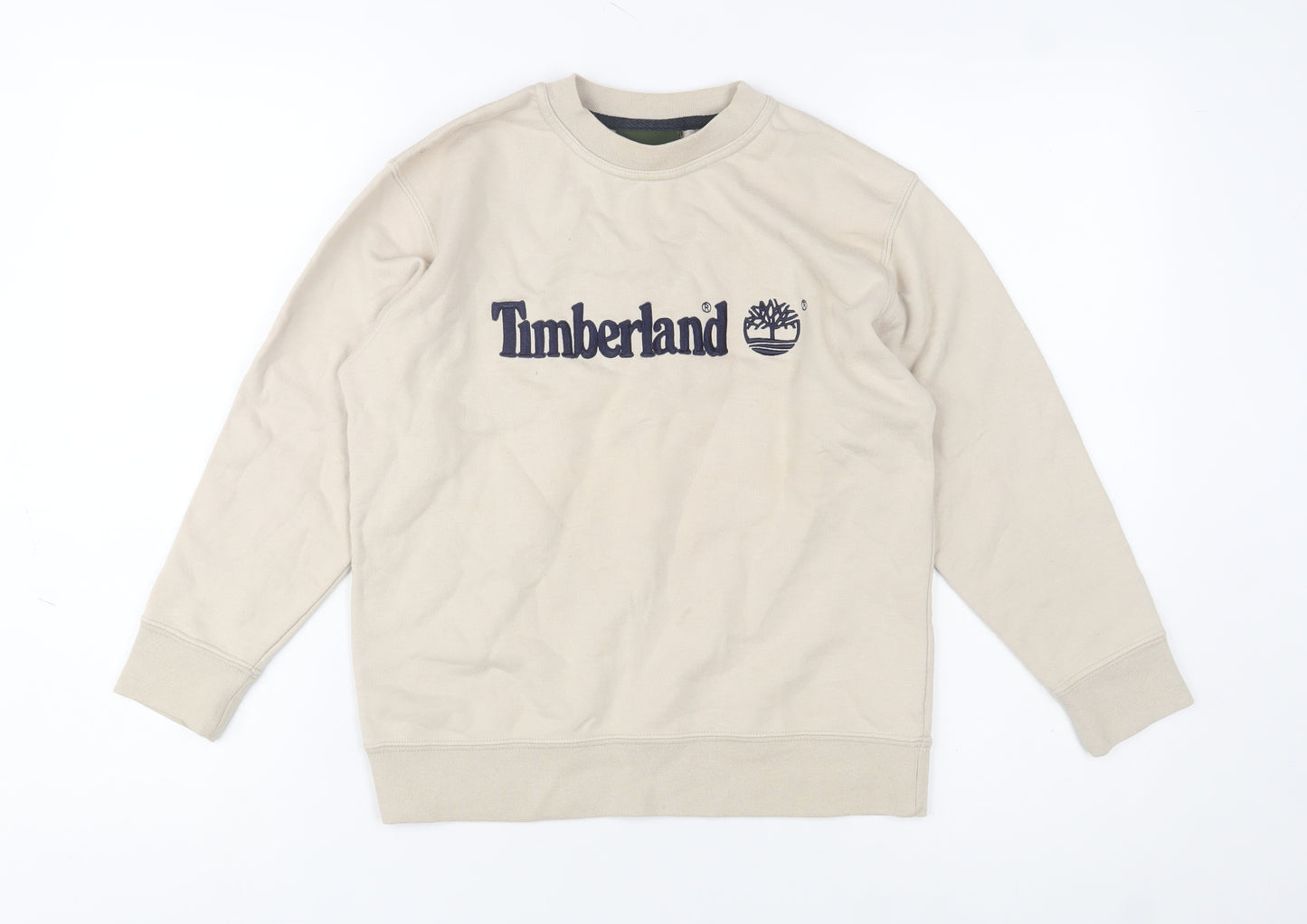 Timberland Women Beige Crew Neck Logo Pullover Sweatshirt Size 10