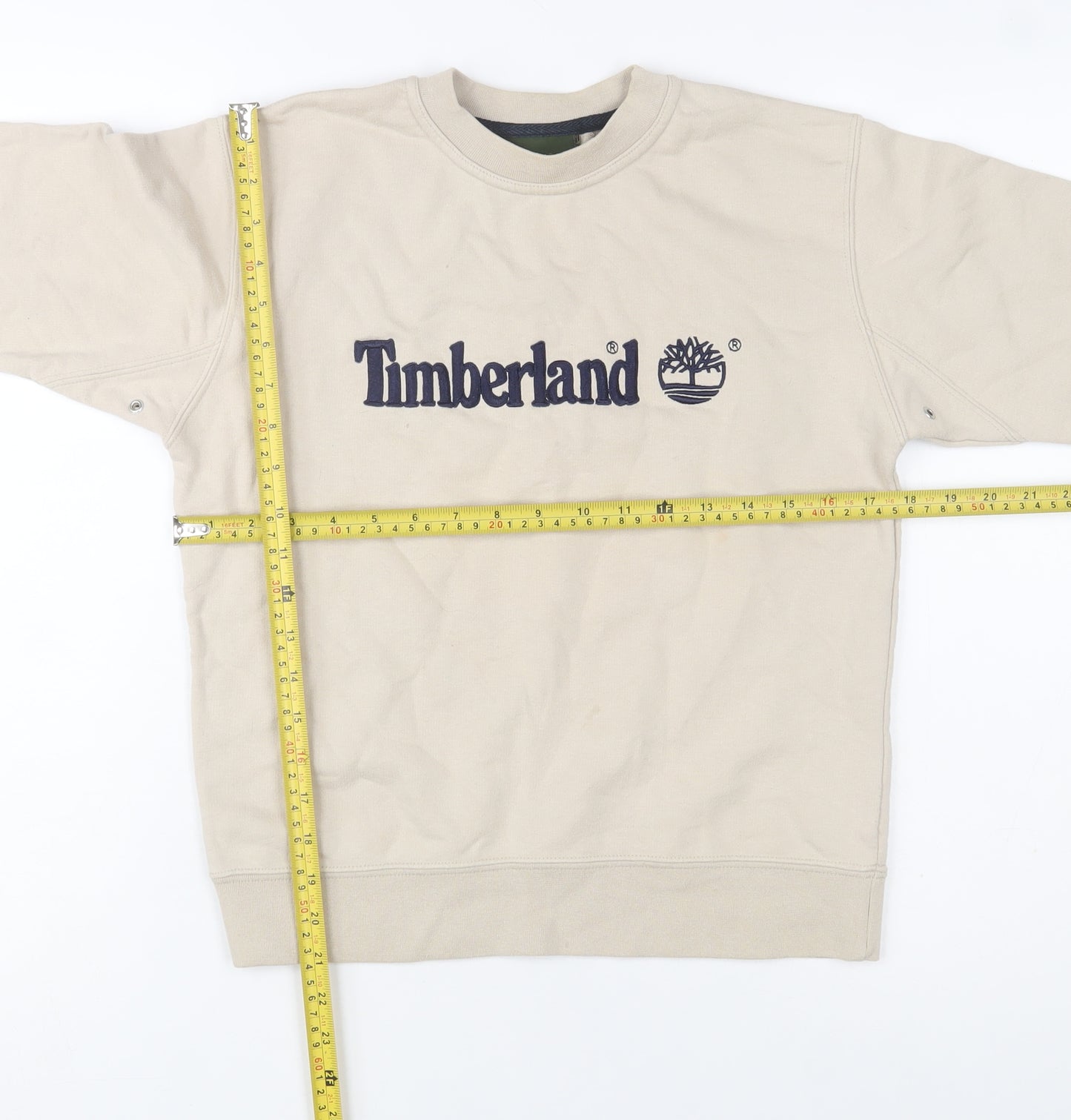 Timberland Women Beige Crew Neck Logo Pullover Sweatshirt Size 10