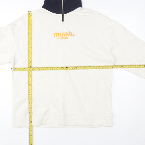 Muah Muah Unisex White 1/4 Zip Cotton Sweatshirt M