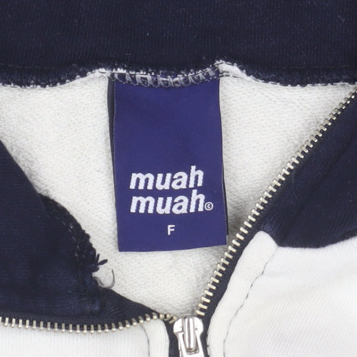 Muah Muah Unisex White 1/4 Zip Cotton Sweatshirt M