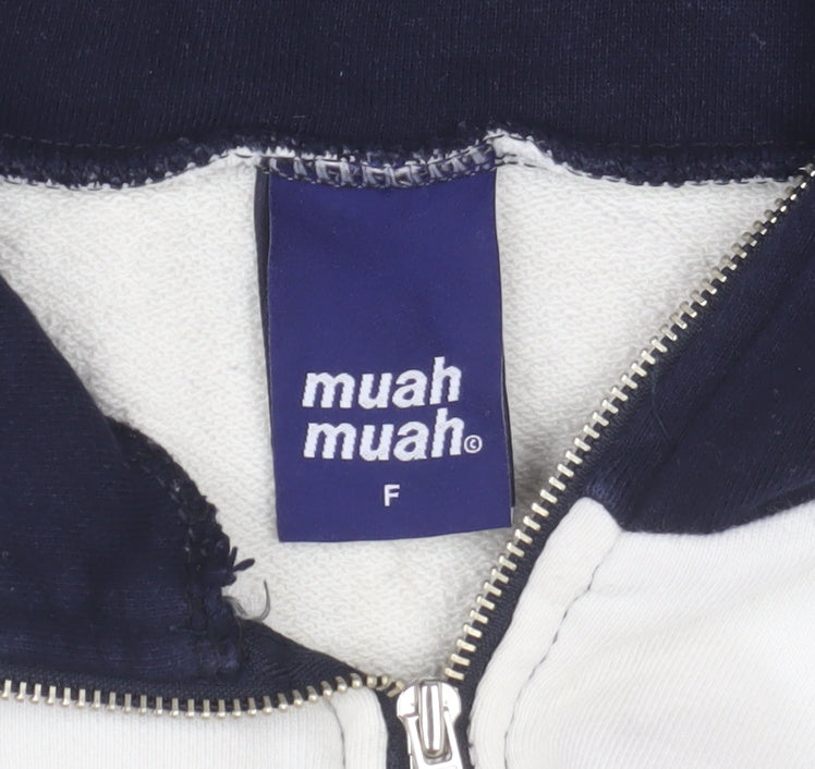 Muah Muah Unisex White 1/4 Zip Cotton Sweatshirt M