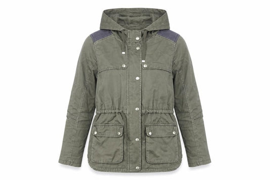 Front view of Topshop Women Green UK 8 Hooded Cotton Parka Jacket