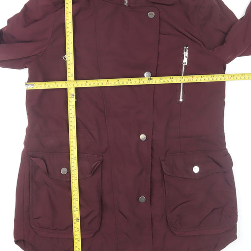 Next Women's Burgundy Parka Jacket Size 12 Lined Polyester Mid-Length