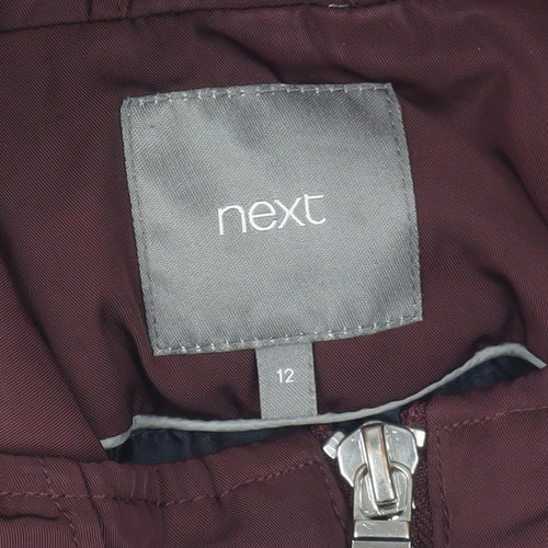 Next Women's Burgundy Parka Jacket Size 12 Lined Polyester Mid-Length
