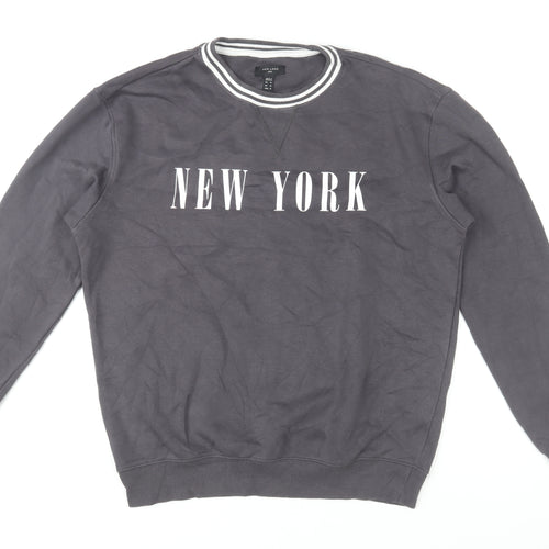 New Look Men Grey New York Crew Neck Sweatshirt Size M